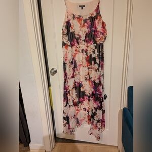 Pink Floral Long Dress Spaghetti Strap, Flowy, Sz 18/20, Hi Low, Lane Bryant Wmn